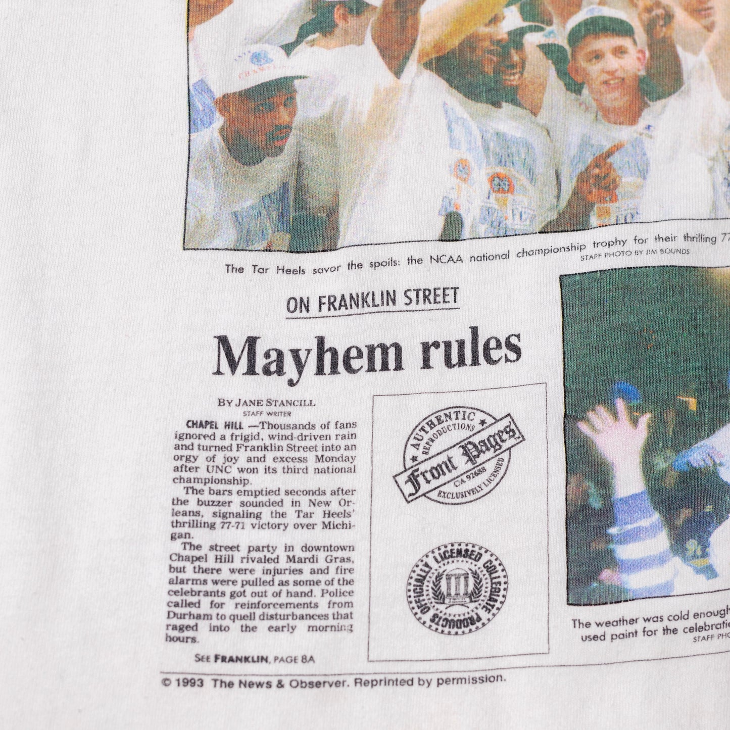 '93 NORTH CAROLINA NCAA CHAMPIONSHIP NEWSPAPER